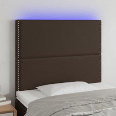 vidaXL Tăblie de pat cu LED, maro, 90x5x118/128 cm, piele ecologică