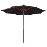 Gossi umbrela de soare cu stalp din lemn, negru, 300 x 258 cm