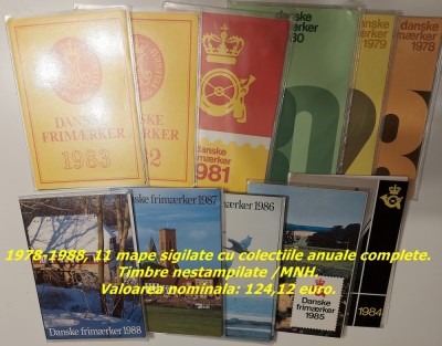 Danemarca 11 colecții anuale MNH 1978-1988, valoare nominală 124,12 euro foto