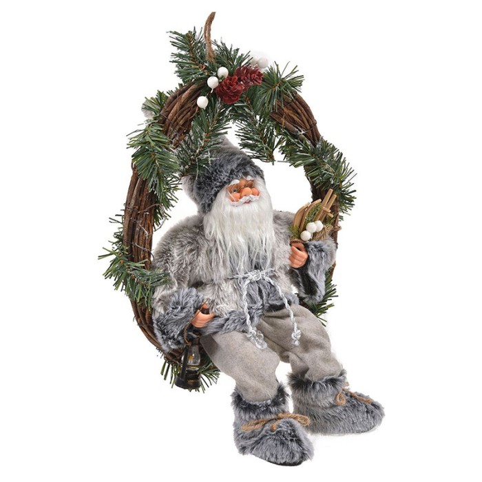 Decoratiune sarbatori tip coronita pentru usa, 36 cm, model Mos Craciun