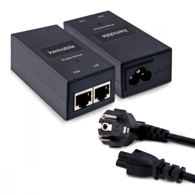 Adaptor PoE de alimentare prin Ethernet 48V 24W IEEE 802.3af, Kwmobile, Negru, Plastic, 35608 foto