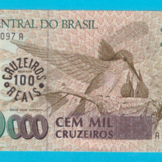 Brazilia 100 Cruzeiros Reais 1993 'Pasarea Colibri' aUNC serie: A 6835020097 A