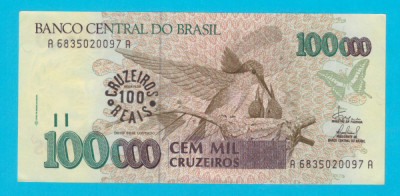 Brazilia 100 Cruzeiros Reais 1993 &amp;#039;Pasarea Colibri&amp;#039; aUNC serie: A 6835020097 A foto