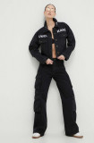 Cumpara ieftin Karl Kani geaca jeans femei, culoarea negru, de tranzitie, oversize