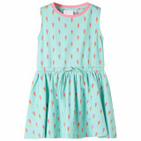 Rochie Copii Verde Menta cu Inghetata, Bumbac 92 (1.5-2 Ani) vidaXL, Snur Talie, Fara Maneci