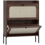 HOMCOM Dulap pentru Pantofi 16 Perechi, 2 Sertare, Uși din Ratan și Rafturi Reglabile, 80x23,7x99,5cm, Maro &Icirc;nchis | Aosom Romania