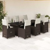 Set bistro de grădină cu perne, 9 piese, maro, poliratan