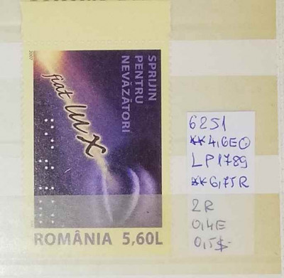 2007 Sprijin pentru nevazatori LP1789 MNH Pret 2,9+1 lei foto