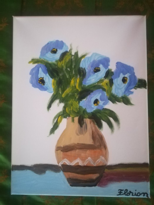 TABLOU PE PANZA CU SASIU NOU 30X40 CM VAS CU FLORI PRET DOAR 20 LEI