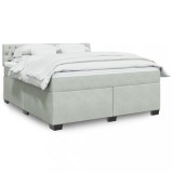 Gossi pat box spring cu saltea, gri deschis, 180x200 cm, catifea