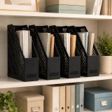 Suport vertical pentru documente A4, set 4 organizatoare pentru dosare, negru, 80 x 250 x 300 mm