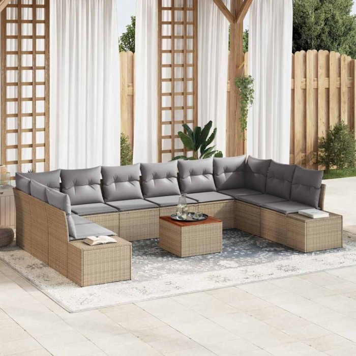 vidaXL Set de canapele pentru grădină cu pernă 11 pcs Bej Rattan poli 3348008