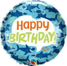 Balon Folie 45 cm Birthday Fun Sharks, Qualatex 97379 foto