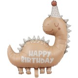 Balon din Folie Metalizata, Cyrax, Figurina Animata, Model Dinozaur Happy Birthday, 80 x 77 cm, Ambalaj Individual, Pai Inclus, Umflare cu Aer sau Hel