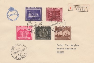 1941 Romania - Plic circulat cu seria completa si stampila Fundatia Carol I foto