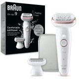Epilator Braun Silk-&eacute;pil 9 9-030 Flex 360&deg; Wet &amp;amp; Dry, Smart Touch, 40 de pensete, 2 viteze, Cap de ras + Pieptene, Geanta de voiaj, Alb/Bronz