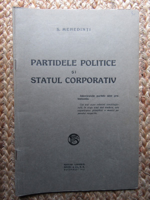 S. Mehedinti - Partidele politice si statul corporativ foto