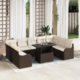 Set canapea gradina Gossi cu 10 piese si perne maro ratan polimer, canapea gradina Gossi 2 locuri perne maro ratan polimer