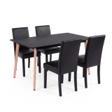 Set Sufragerie Verona 150 4+1 Leziter Negru - Masa Dreptunghiulara MDF 150cm, Scaune Piele Sintetica