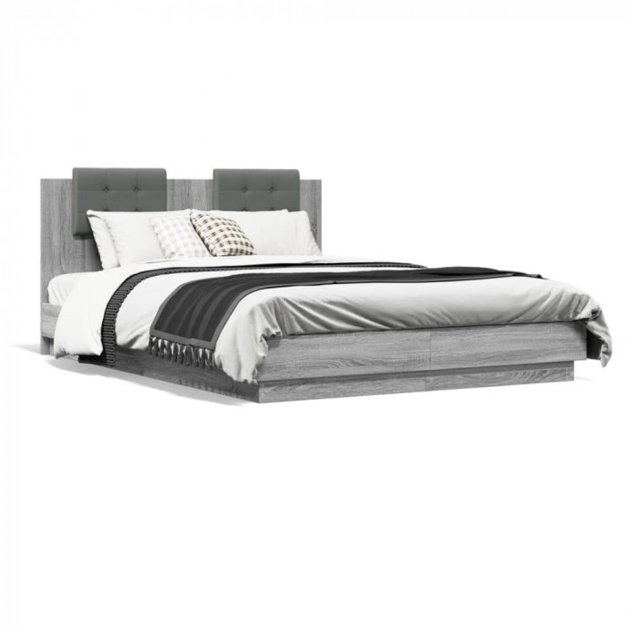 vidaXL Cadru de pat cu tăblie gri sonoma 120x200 cm lemn prelucrat