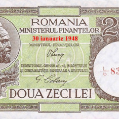 REPRODUCERE bancnota 20 lei 30 ianuarie1948 Luca drept Romania