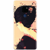 Husa silicon pentru Huawei Mate 20, Japanese Geisha Illustration Cherry Blossom