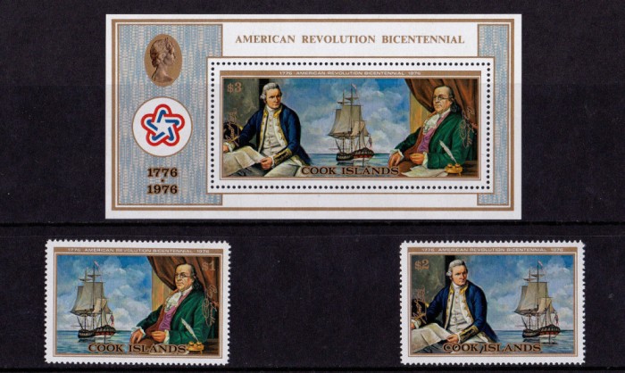 INSULELE COOK - 1976 - REVOLUTIA AMERICANA SERIE + COLITA NESTAMPILATA