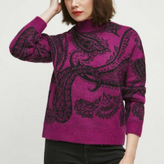 Medicine pulover din amestec de lana femei, culoarea violet, cu turtleneck