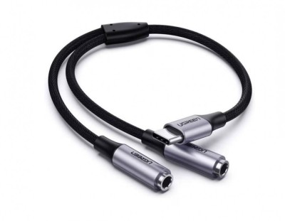 CABLU audio Ugreen, &amp;quot;AV144&amp;quot; USB Type-C (T) la 2 x 3.5 mm jack (M), 0.20 m, argintiu &amp;quot;30732&amp;quot; (timbru verde 0.18 lei) - 6957303837328 foto