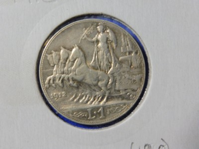 ITALIA 1 LIRA 1912 - VITTORIO EMANUELE III - Argint - (190) foto