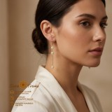 Cercei lungi Perla Cascade cu perle albe si lant auriu, placati cu aur 18K, 7 cm Brazilia