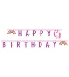 Ghirlanda Petrecere Happy Birthday Din Carton Model Unicorn Rainbow Colors, 185 cm, Godan