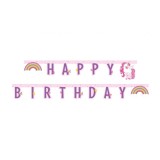 Ghirlanda Petrecere Happy Birthday Din Carton Model Unicorn Rainbow Colors, 185 cm