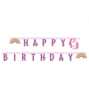 Ghirlanda Petrecere Happy Birthday Din Carton Model Unicorn Rainbow Colors, 185 cm foto