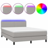 Cumpara ieftin Pat cu arcuri, saltea si LED, gri deschis, 140x190 cm, textil