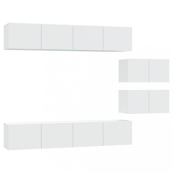 Set dulap TV, 6 piese, alb, lemn prelucrat