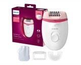 Epilator Philips Satinelle BRE255/00, 2 viteze, Opti-light, cap de epilare lavabil, 3 accesorii, Alb, Resigilat, Grad A