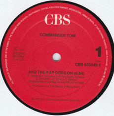 Commander Tom - And The Rap Goes On (1987, CBS) disc vinil Maxi Single foto