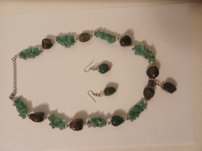 Set colier cu pandantiv si cercei agate verzi,vechi,accesorii argintii,deosebite foto