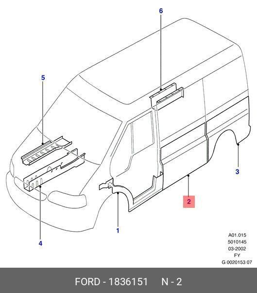 Panou lateral FORD TRANSIT (V184/5), 05.2000-04.2006; TRANSIT/TOURNEO (V347/8), 05.2006-04.2013, partea stanga=dreapta, metal galvanizat; latimea seg