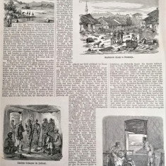 Pagina de ziar veche cu litografii Dobrogea, Medgidia, Constanta, Delta Dunarii