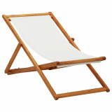 VidaXL Scaun de plajă pliabil, alb crem, lemn de eucalipt &amp; țesătură