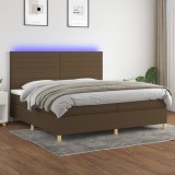 vidaXL Pat cu arcuri, saltea și LED, maro &icirc;nchis, 200x200 cm, textil
