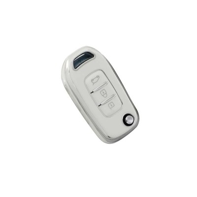 Husa Cheie Briceag Renault Megane 4, Kadjar, Clio, 3 Butoane, Tpu, Alb cu contur silver foto