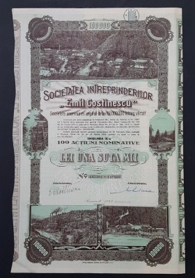 Actiune 1942 Sinaia , soc. E. Costinescu , titlu 100 actiuni nominative foto