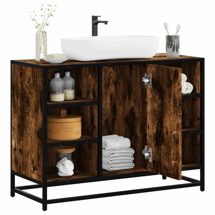 Gossi dulap chiuveta de baie stejar fumuriu 80x33x60 cm lemn compozit