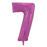 Balon Petrecere, Metron, Nr.7, Culoare Fucsia Holografică, Dimensiuni 60x41 cm, Oem