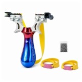 Cumpara ieftin Set praștie profesională metalica cu laser si 100 bile metalice 12 mm DEPOX&reg;, pentru v&acirc;nătoare și tir outdoor, rosu/albastru, 11.5 cm
