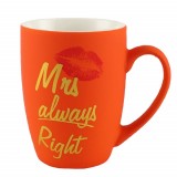 Cumpara ieftin Cana mata din ceramica Pufo Mrs Right, pentru cafea sau ceai, 360 ml, portocaliu
