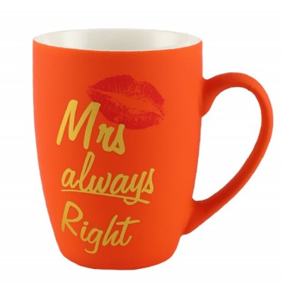 Cana mata din ceramica Pufo Mrs Right, pentru cafea sau ceai, 360 ml, portocaliu foto
